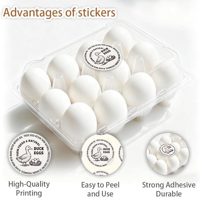 320 Pcs Duck Egg Laid on Stickers, 2 Inch Retro Round Farm Fresh Eggs Sticker Round Eggs Stickers PET Adhesive Egg Packaging Sticker for Box Container Carton Farm Supplies