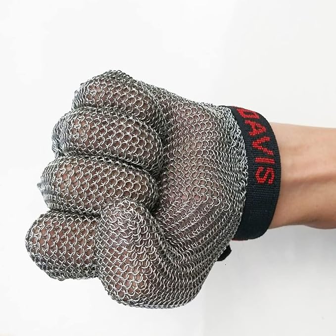 Metal Cut Resistant Chainmail Gloves, Food Grade Safety Chef Meat Cutting Safety Work Gloves, Easy to Clean (Size : 1PCS/XXS)