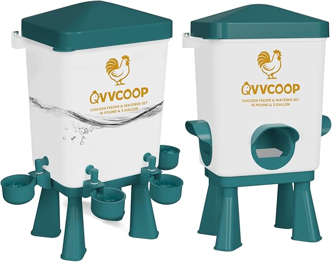 Automatic Chicken Feeder and Waterer Set, Poultry Feeding Equipment for Duck Turkey, Chicken Coop Accessories, Standing/Hanging Use, 3 Gallon Set, Blue