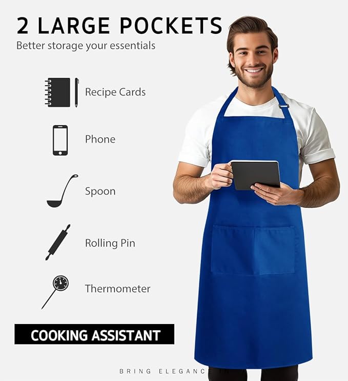 Syntus Adjustable Bib Apron with 2 Pockets Cooking Kitchen Aprons for Women Men Chef