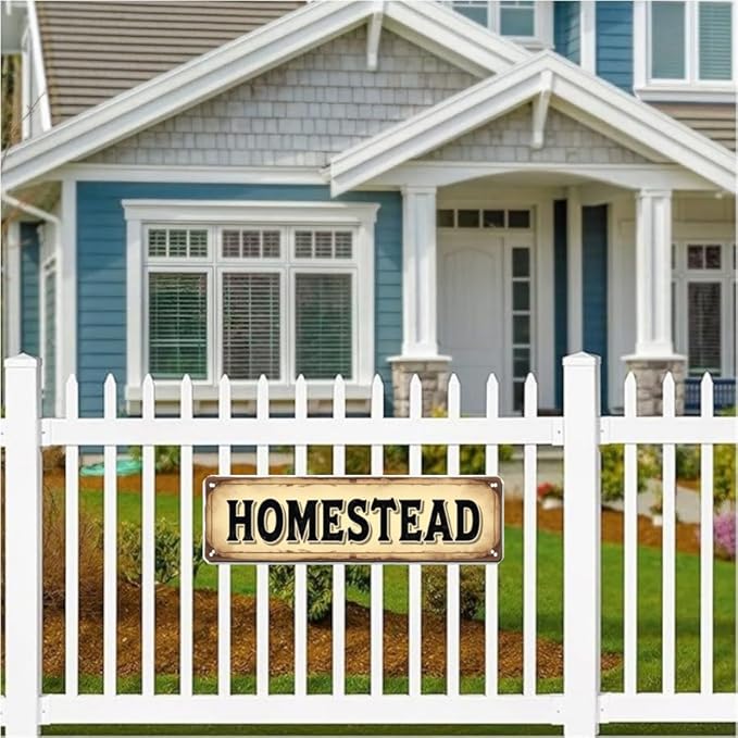 Decorative Tin Signs 16 * 4 Inches "Homestead" Ideal for Farm, Backyard, Living Room Vintage Garden Decor, Outdoor Signs, Farmhouse Sign