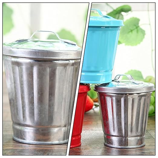 TOYANDONA Galvanized Trash Can Bucket Decorative Garbage Waste Basket Vintage Farmhouse Metal Utility Pail Desktop Garbage Bin Mini Wastebasket Trash Can Holder Flower Pot