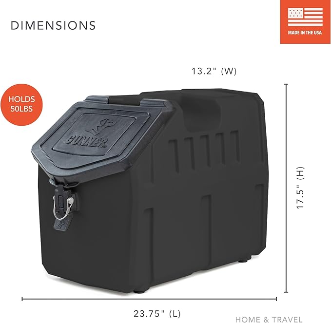 GUNNER 50 lbs Dog Food Storage Container - Waterproof & Airtight Pet Food Bin - Multi-Purpose Container for Dry Food, Corn, Chicken Feed, Treats, Bird Seed, & More - Black
