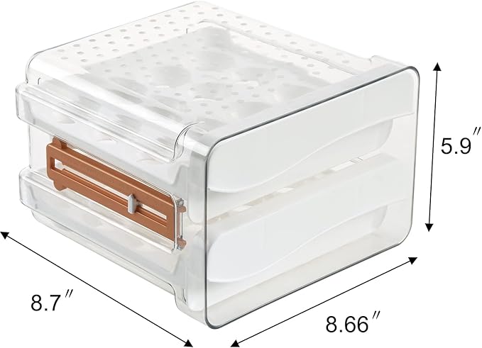 Sooyee 32 Capacity Egg Holder for Refrigerator with Time Scale,Egg Container for Refrigerator,2 Drawers Egg Storage Container/Organizer/Bin