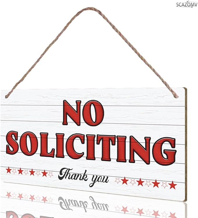 SCAZOMV No Soliciting Thank You Wood Sign Decor Funny Rustic Wood Front Door Sign Vintage Wall Hanging Plaque Porch Yard Home Farmhouse Decor 10''x 5''