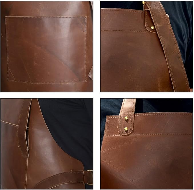 HEAVEN HUSH Genuine Leather Heavy Duty Aprons for Men with Adjustable Straps & Tool Pockets, Workshop, Mechanics, Blacksmith, Cooking, Carpentry, Welder, Shop, Bartender Apron (7 Pocket, Dark Brown)