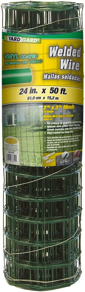 YARDGARD – 2 Inch by 3 Inch Mesh Welded Wire Fence – 24 Inches by 50 Feet – 16 Gauge Green Vinyl Coated Galvanized Steel – for Animal Enclosures | Property Protection | Garden and Rabbit Fencing