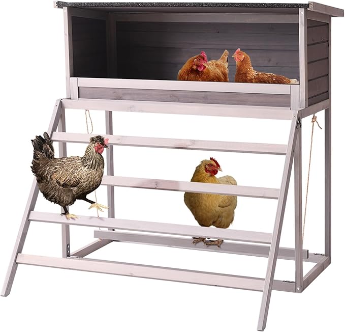 BIRASIL Chicken Nesting Box, Chicken Coop Accessories with Asphalt Roofing, Chicken Laying Boxes with Stairs, Nesting Egg Boxes with Leisure Swing for Hens or Chickens