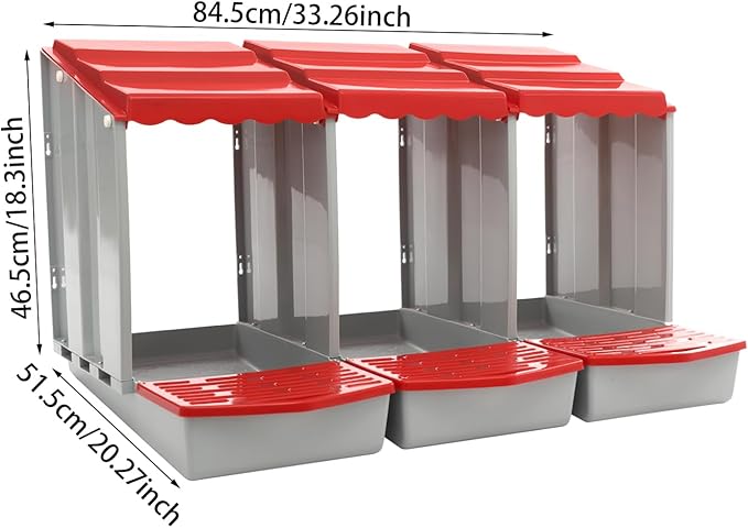 Chicken Nesting Box, 3 Compartments PP Nesting Box, Wall Mountable Nesting Boxes with Inclined Top, Drain Holes & Resting Platform for Chicken and Poultry to Collect Eggs