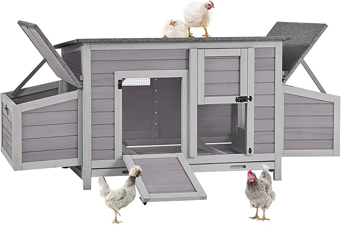 Chicken Coop Outdoor Hen House Wooden Poultry Cage with 2 Perches,2 Sides Large Nesting Boxes