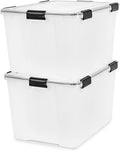 IRIS USA WeatherPro 74 Qt Storage Bins with Lids, 2 Pack, BPA-Free Plastic Gasket Box with Tight Latch and Seal, Stackable Nestable Tote Tub - Clear/Black
