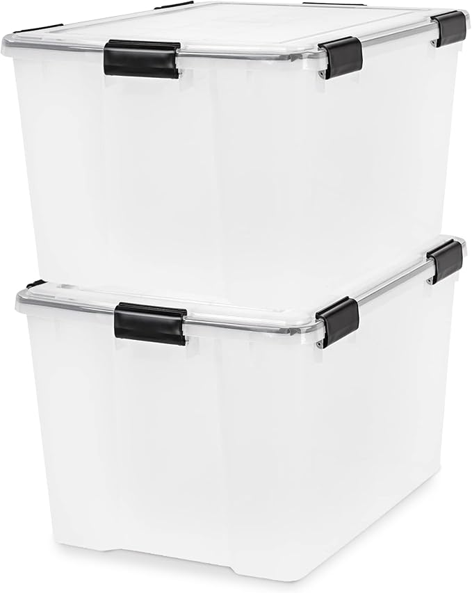 IRIS USA 4 Pack 74 Qt Storage Bins Plastic Gasket Box with Tight Latching Lids