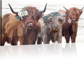 Highland Cow Canvas Wall Art: Cow Floral Picture Farmhouse Kitchen Decor Funny Animal Long Haired Scottish Cow Paintings Framed Rustic Country Wall Decor for Living Room Bedroom 20" x 40"