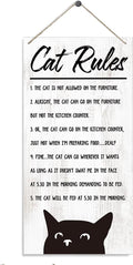 Funny Cat Rules Sign - Decorative Wood Hanging Plaque, Pet Decoration, House Theme Wall Door Decor, Cat Owner Home Gift