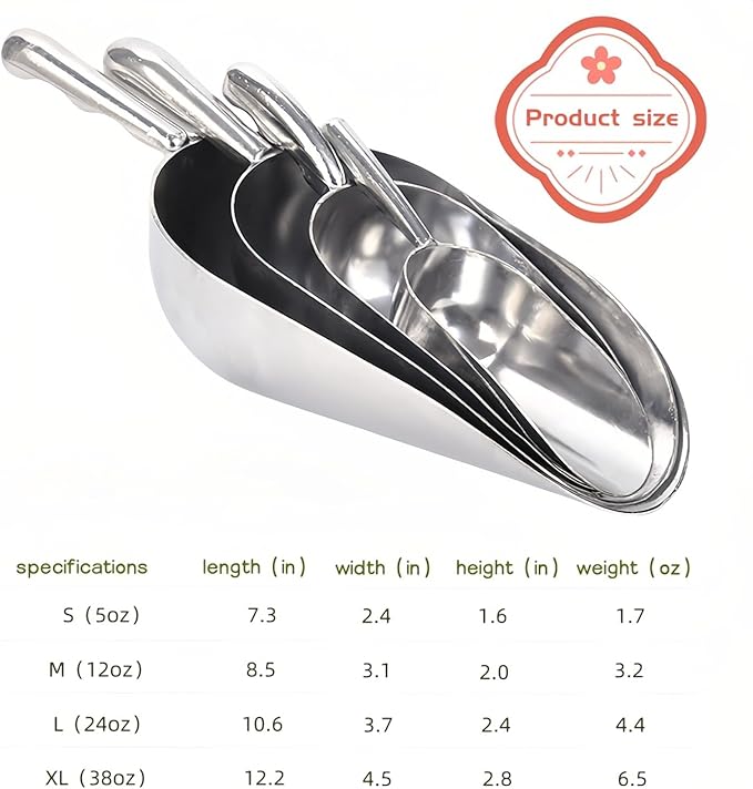 Heavy-Duty Cast Aluminum Kitchen Scoop - Rust-Proof, Ergonomic S-Handle Ice Cube Endurance Scoopfor Ice, Candy, Popcorn, Coffee Beans, Flour & Pet Food - Commercial-Grade Durable Design (S（5oz）)