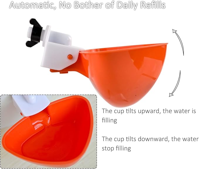 Large Chicken Waterer Feeder Automatic DIY Chicken Water Cups for Chick Duck Quail Poultry Waterer Kit (Orange)