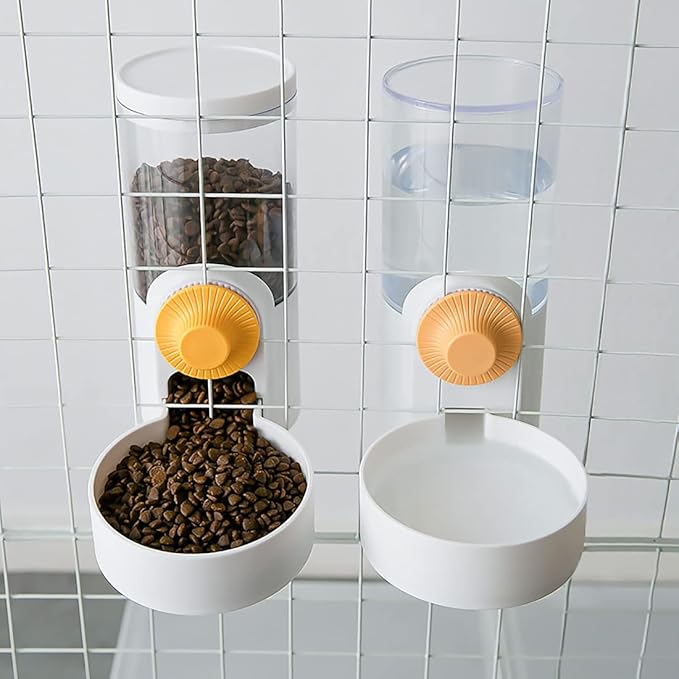 Kenond 40oz Hanging Automatic Rabbit Food Water Dispenser, Auto Gravity Dog Feeder and Waterer Set, Cage Cat Food Bowl Dog Feeding Station for Ferret and Kitten Bunny Chinchilla Hedgehog Puppy(White)