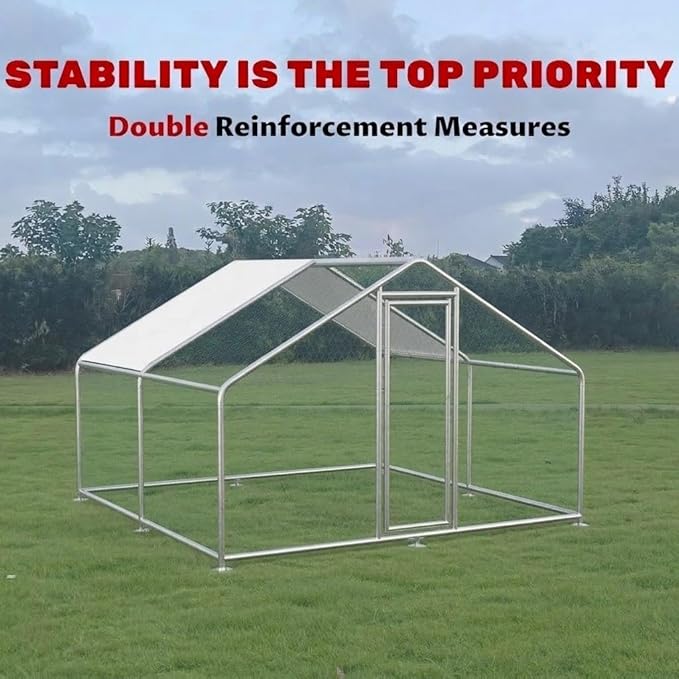 Chicken Coop Large Metal Chicken Run Pen for 10 Chickens Poultry Cage with Waterproof Cover for Walk-in Chicken Run for Yard Outdoor