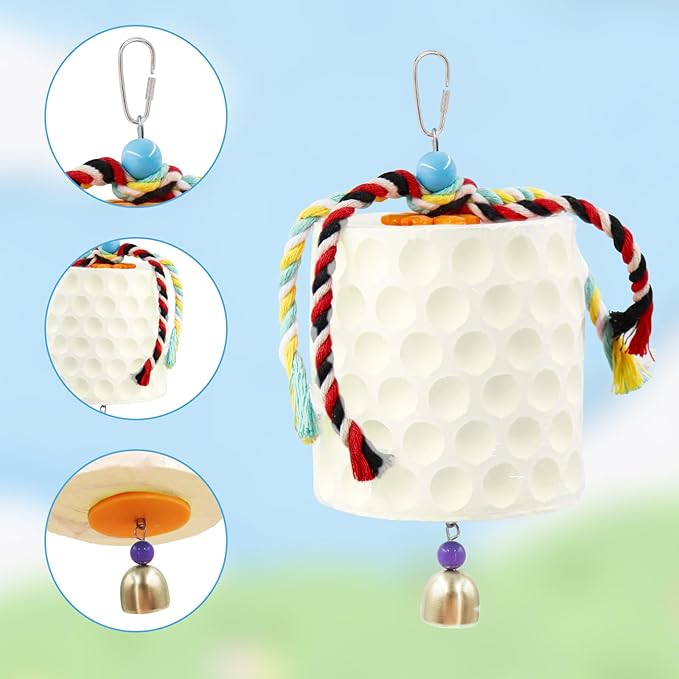 Extra Large Chicken Chewing Toy, Chicken Beak Grinding Stone with Bells, Cage Toys for Poultry (White)