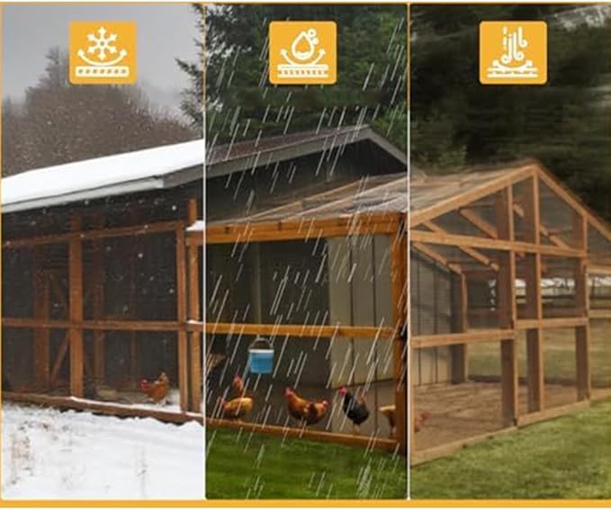 6x10 ft Winter Chicken Cover with Heavy Duty PVC Construction, Transparent for Sunlight, Metal Eyelets and Double Stitched Edges for Stability