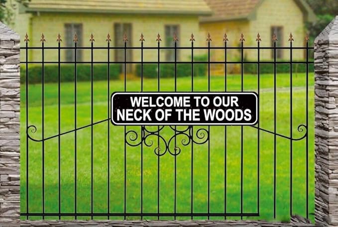 Welcome to Our Neck of The Woods Metal Sign - Rustic Cabin & Forest Wall Decor - Vintage Country Home Welcome Sign - Nature Lover Gift - 16 x 4 Inch Tin Sign