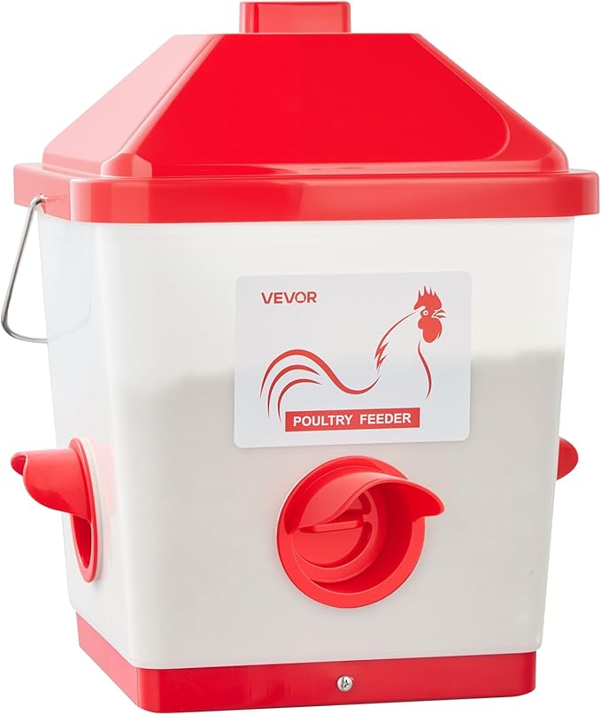 VEVOR Automatic Chicken Feeder & Waterer Set, 5 Gallon/40 Pounds, Rain Proof Hanging Poultry Feeder with Water Cup No Waste, Automatic Gravity, Avoid Small Animals, Suitable for Chicken, Duck, Turkey