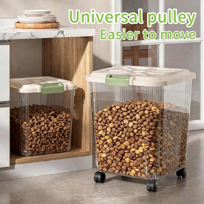 RPZ Large Capacity Pet Food Storage Container with Wheels, Airtight Dog Cat Food Storage Bin for Kitchen Pantry, 10-55 lbs Bulk Dry Food Storage with Built-in Scoop & Locking Lid-25kg