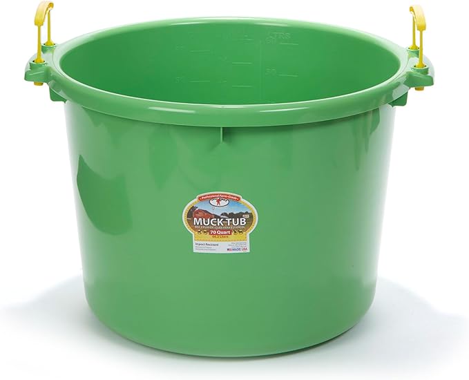 Little Giant® Plastic Muck Tub | Durable & Versatile Utility Bucket with Handles | Muck Bucket | Durable Handles | 70 Quart | Lime Green