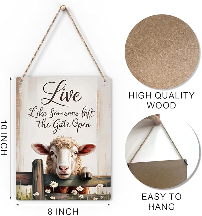 Sheep Gifts Sign Live Like Someone Left The Gate Open Sign for Home Bathroom Farm Sheep-Coop Kitchen Yard Country Decor 8x10 Inch