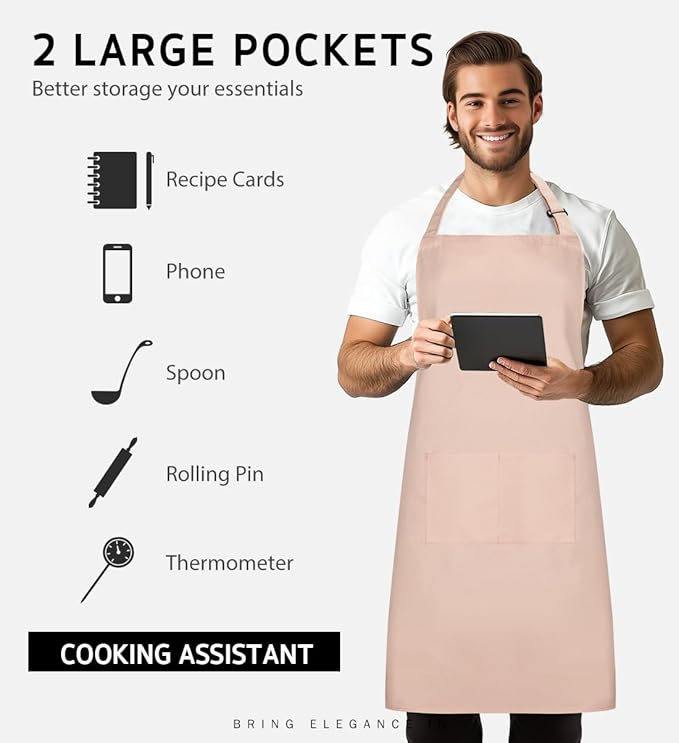 Syntus Adjustable Bib Apron with 2 Pockets Cooking Kitchen Aprons for Women Men Chef