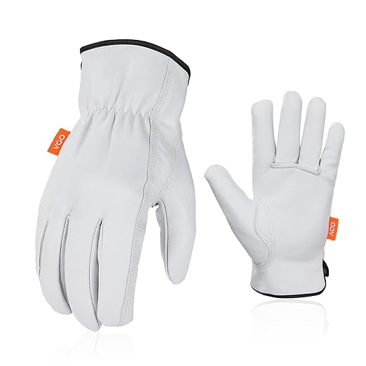 Vgo... 1-Pair Unlined Top Grain Goatskin Work and Driver Gloves for Men (Size L, White, GA9501)