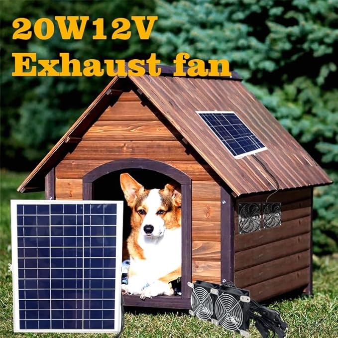 15W18v Solar Powered Dual Fan Kit IPX6 Waterproof - 5" High Speed Cooling for Chicken Coop, Barn, RV, Dog House, Green Energy, Automatic Exhaust Fan with Cable (Easy to Install)