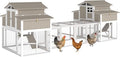230.72"L 2-Story Chicken Coop with Extra Run Cage,Chicken House Hen House with 4 Large Nesting Boxes,Expandable Poultry Cage for 8-12 Chicken with 12 Perching Bars,Pull-out Tray,Ramps(GREY)