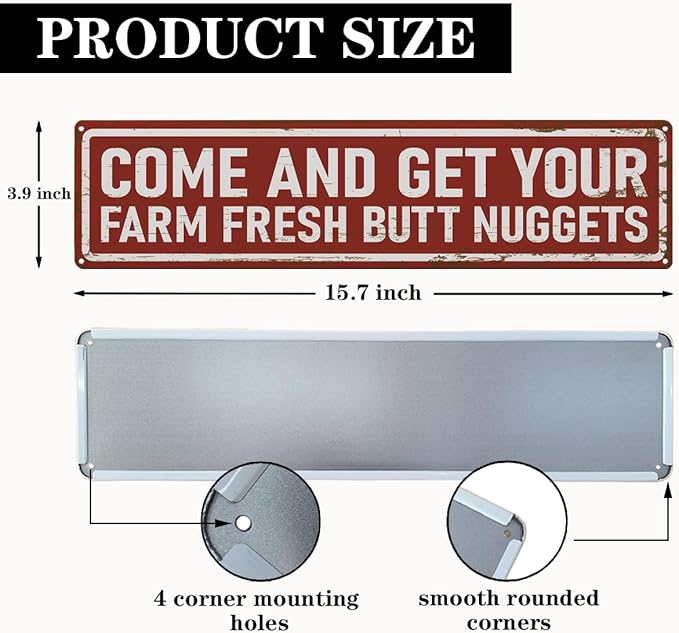 Rustic Farmhouse Style Chicken Coop Sign, Metal Outdoor Chicken House Signs, Farm Fresh Butt Nuggets Signs, Retro Metal Tin Sign, Farmhouse Decor, Backyard Hen House Gift 15.8x4 Inch