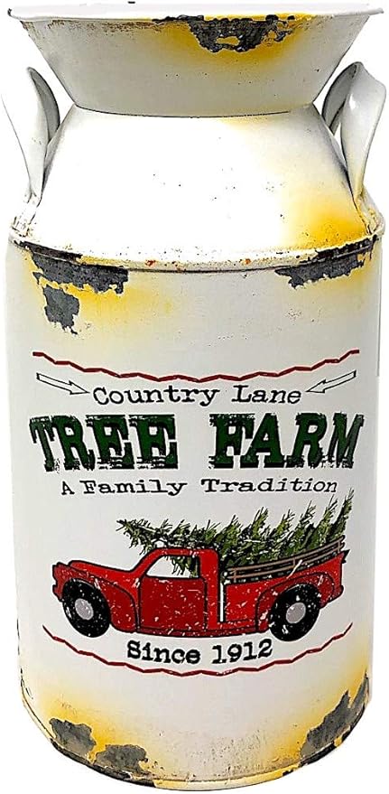 Christmas Holiday Bucket Container Decor Organizer Antique Truck White / Country Line Tree Farm / (9.7" Milk Can)