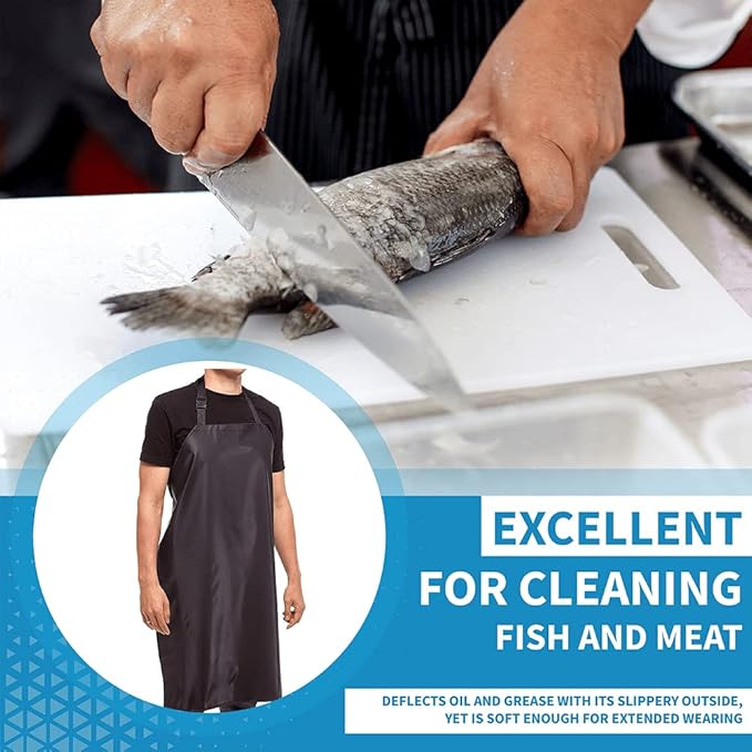 Aulett Home 35" Waterproof Rubber Black Vinyl Apron for Dishwashing, Lab, Butcher, Dog Grooming - Industrial Plastic
