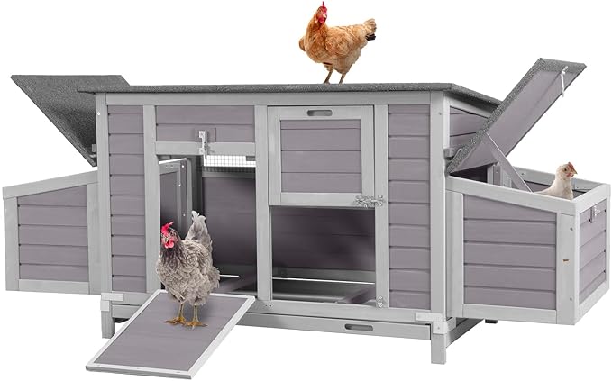 GUTINNEEN Chicken Coop Outdoor Wooden Portable Hen House Expandable Poultry Cage with Nesting Box,Perches,Waterproof Roof