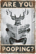 WADORN Funny Deer Vintage Metal Tin Sign, 8x12 Inch Are You Pooping Deer Retro Tin Sign Black and White Bathroom Wall Art Decor Plaque Gift for Home Bathroom Toilet Restroom Shower Room Washroom