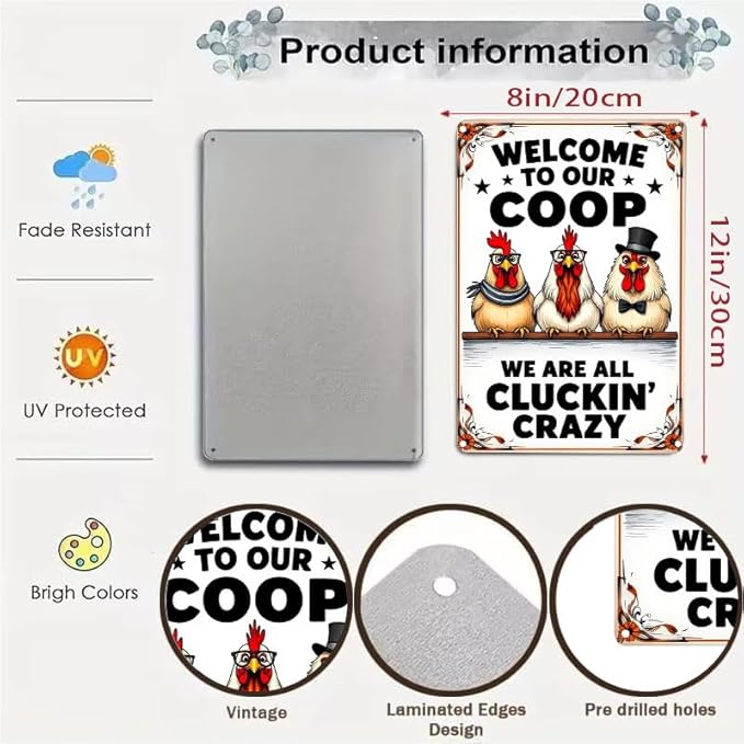 Welcome to Our Coop Funny Chicken Sign Chicken Coop Sign Chicken Decor 12 X 8 Inch