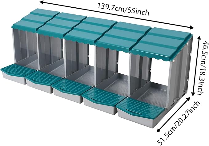 Chicken Nesting Boxes 5 Compartment PP Nesting Box with Inclined Nesting Boxes & Vented Holes Wall Mount Chicken Laying Boxes for Chicken Coop (Green)