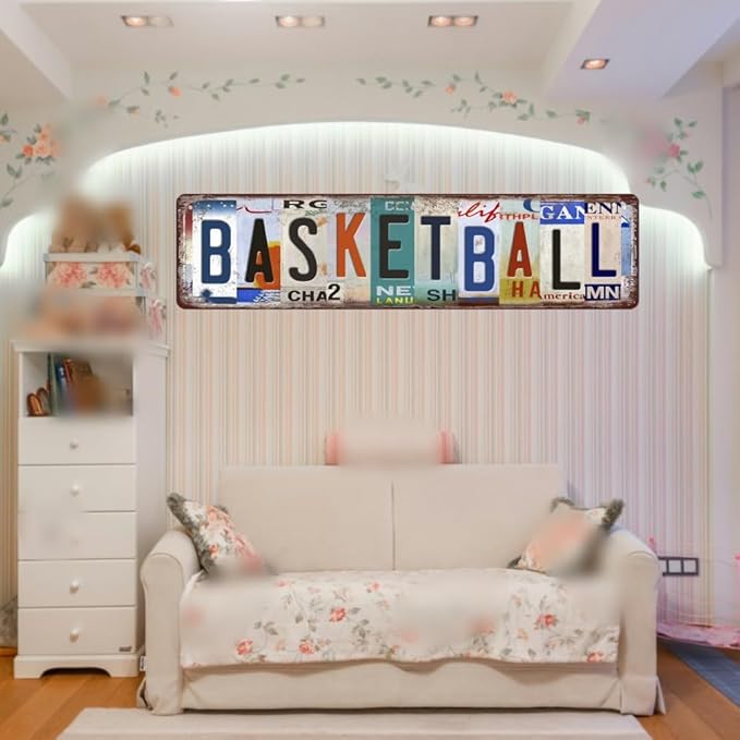 Basketball Metal Sign Basketball Decor Basketball Gifts For Boys Bedroom Basketball Poster For Boys Room Wall Decorations Vintage Sport Metal Tin Signs Basketball Street Signs 4x16 Inch
