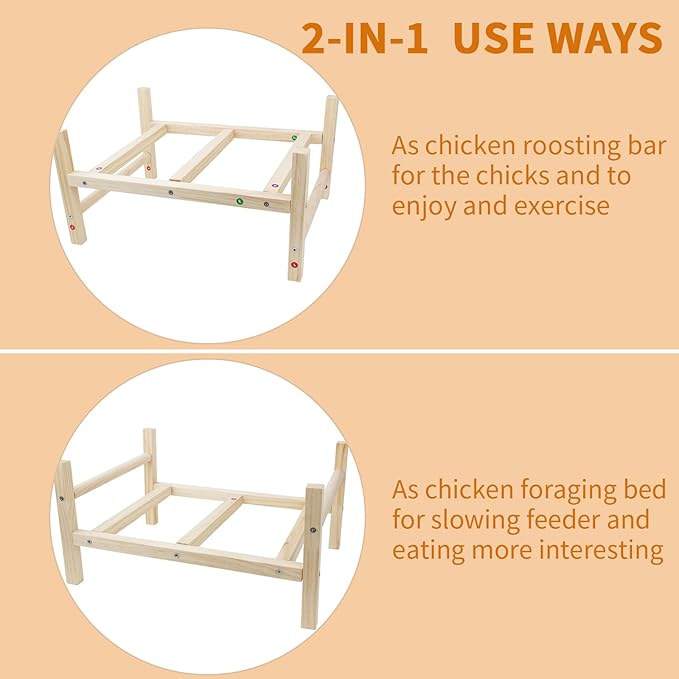 FlidRunest Extra-Large Wooden Chicken Toys, Natural Chicken Foraging Bed Toy for Coop, Multifunctional Training Perch Stand and for Poultry Chick, Hens, Rats