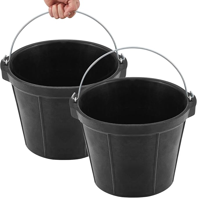 Sadnyy 2 Pcs Rubber Feeder Bucket, 8 Quart 2 Gallon Rubber Horse Feed Bucket with Handle Large Utility Feed Pan Dog Bowl Horse Feeder for Goats Horses Animal Feeding, 10.6 x 8.6 Inches