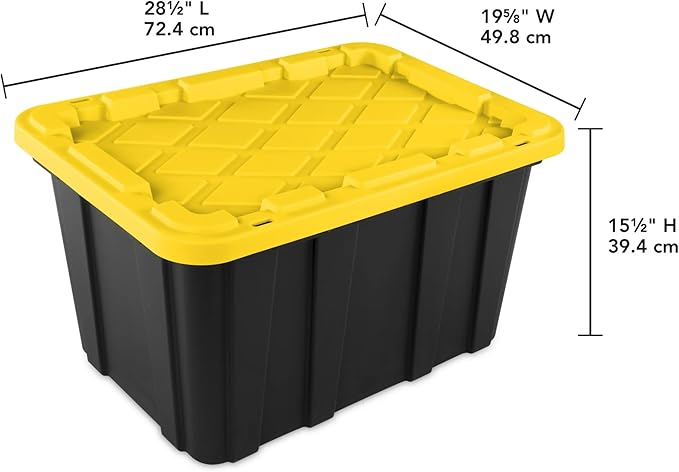 6-Pack Industrial Tote, 27 Gallon Stackable Plastic Storage Bins with Lids - Heavy-Duty Organizing Containers for Closet, Garage, Basement & Office，Black & Yellow