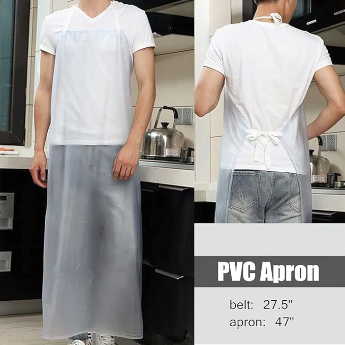 Unisex 47 x 27.5 inches Heavy Duty Transparent PVC Waterproof Apron, Dishes Washing Kitchen Cooking, Clear