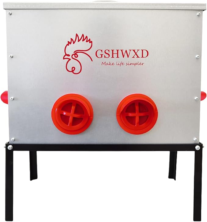 Automatic Chicken Feeder - 40 lb Capacity 6 Port Large Metal Chicken Feeders - with Locking Lid and Legs