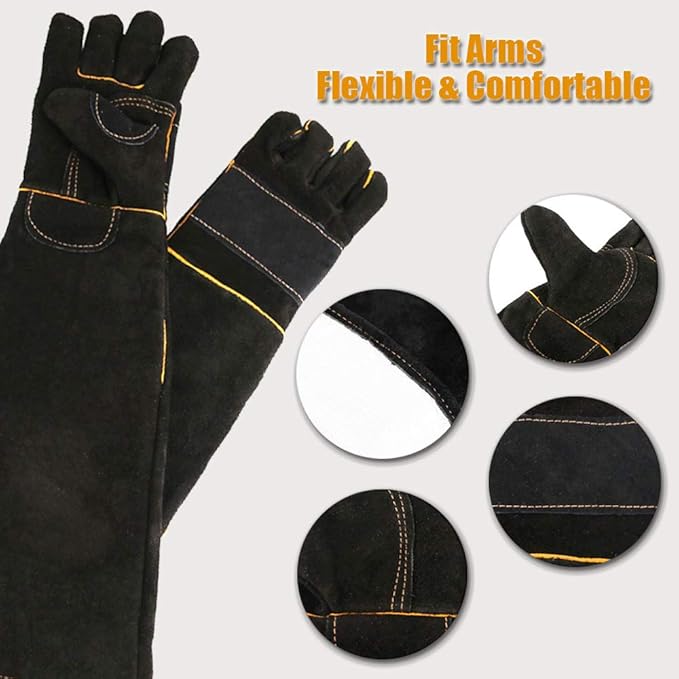 YBB Animal Handling Anti-bite/Scratch Gloves for Dog Cat Bird Parrot Pet (Black)