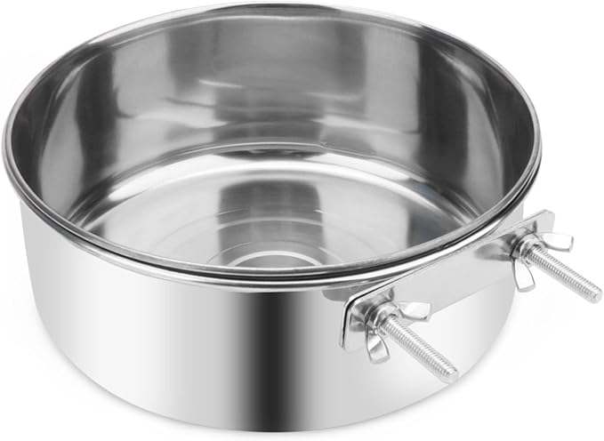 Pet Food Water Bowl with Clamp Holder Stainless Steel Coop Cup Hanging Feeder for Dog Bird Parrot Cat Rabbit (XL)
