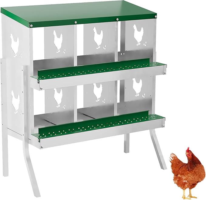 Chicken Nesting Boxes with Roll Away Egg Tray,6/8/10 Compartments, Steel Rustproof & Ventilated Laying Boxes for Hens, Chickens, Ducks, Easy-Clean Poultry Coop Accessories Stand/NO Stand
