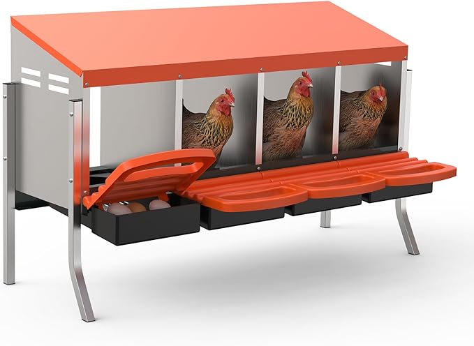 Chicken Nesting Boxes, 4 Hole Metal Rollaway Nest Box for Laying Hens with Cleanable Pull-Out Trays Wall Mount or Placed Design for Easy Egg Collection & Cleaning(Includes Legs)